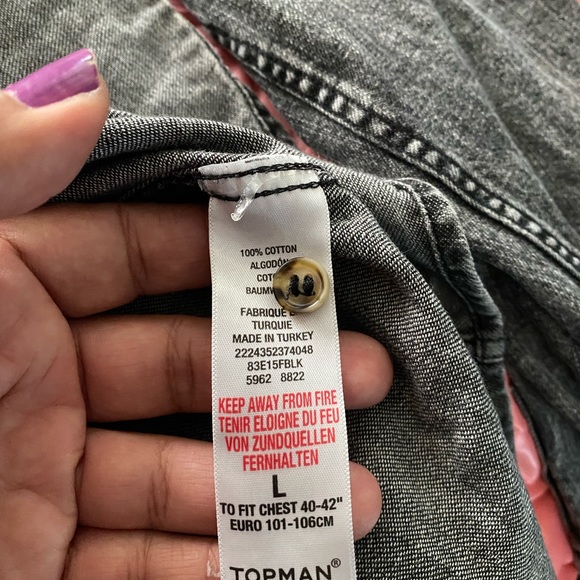 Topman Classic Fit Black Wash Denim Buttons Front Shirt Size L - Picture 6 of 7